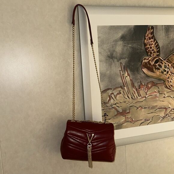 Mario Valentino Cherry Red Gold Tone Privilege Flap Chan Strap Purse - Picture 5 of 11